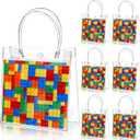 Teenyyou 24 Pcs Building Blocks Party Favors Bags Color Bricks PVC Clear Goodie Candy Treat Tote Gift Bags with Handles Building Blocks Theme Birthday Baby Shower Party Supplies