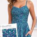 Annebouti Women 2026 Summer Spring Ruched Maxi Dress Adjustable Spaghetti Strap Floral Beach Long Sundress with Pockets (Teal, L)