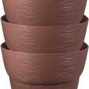 Emsco Group Bloomers 24" Railing Planter with Drainage Holes - Weatherproof Resin Planter - Earth Brown - Outdoor, 3 Pack