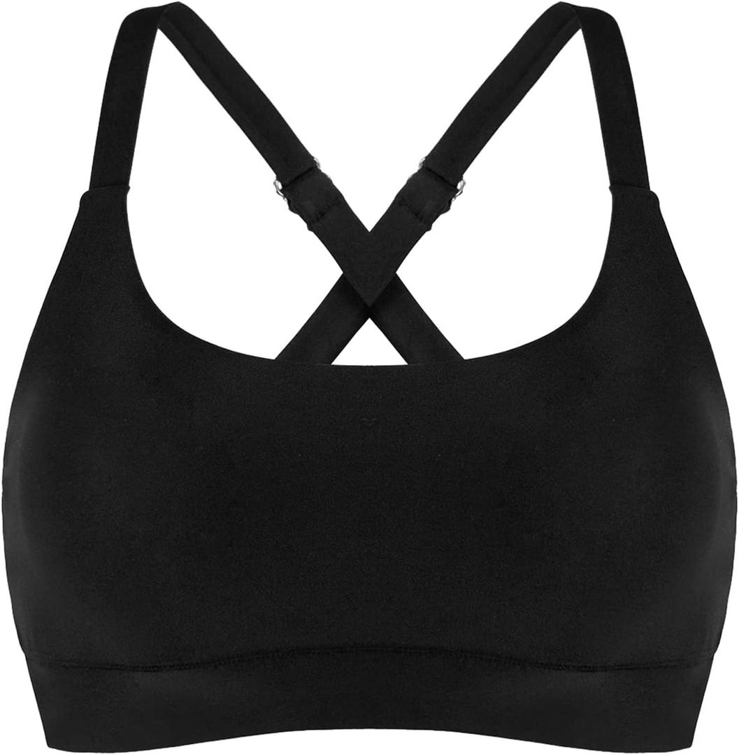 Womens Supportive Scoop Neck Sporty Swimsuit Cross Spaghetti Strap Bathing Suit Bikini Top (X-Large, Black)