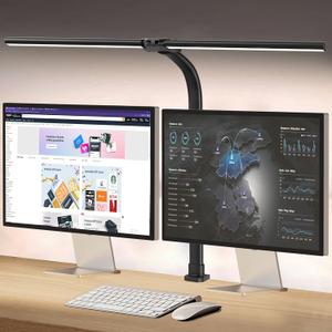 Led Desk Lamp for Home Office,24W Bright Eye-Caring Desk Light with Clamp,5 brightness and 5 temperatures Dimmable Workbench Task Light, Adjustable Gooseneck Table Lamp for Monitor Study(black)