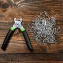 Hog Ring Pliers Kit (200 Pack of 3/4" Galvanized Steel Hog Rings Included) Perfect for Furniture Upholstery, Auto Upholstery, Meat & Sausage Casings