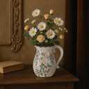 Vintage Green and Beige Vase with Handel,Retro Ice Cracked Ceramic Vases,Rustic Large Chinoiserie Floral Pitcher Vases for Living Room Bookshelf Home Office Dcor 8.2" (GB-03)