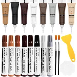 SEISSO Wood Furniture Repair Kit- 8 Colors Wood Fillers and Touch Up Markers, New Upgrade Wood Repair Kit, Wood Markers for Scratches Stains- Restore Wooden Table, Cabinet, Floors, Door, 20 Sets