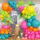 Summer Tropical Balloon Arch Garland Kit, Rainbow Colorful Pink Green Blue Yellow Orange Balloon Garland Kit with Hawaii Balloons for Hawaiian Luau Aloha Birthday Baby Shower Pool Party Decorations