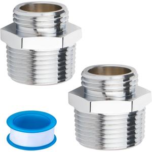 WHK 3/4"Inch GHT Male x 1"Inch NPT Male Fittings Connector Adapter (3/4 MGHT x 1 MNPT) 1 Inch NPT to Garden Hose Adapter (2 Pack,Chrome Brass)