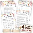 Funny Baby Shower Games For Girl - Floral Baby Shower Bingo Cards For 25 Guests, Word Scramble Trivia Mommy Or Daddy Game, Wildflower Baby Shower Decorations Ideas