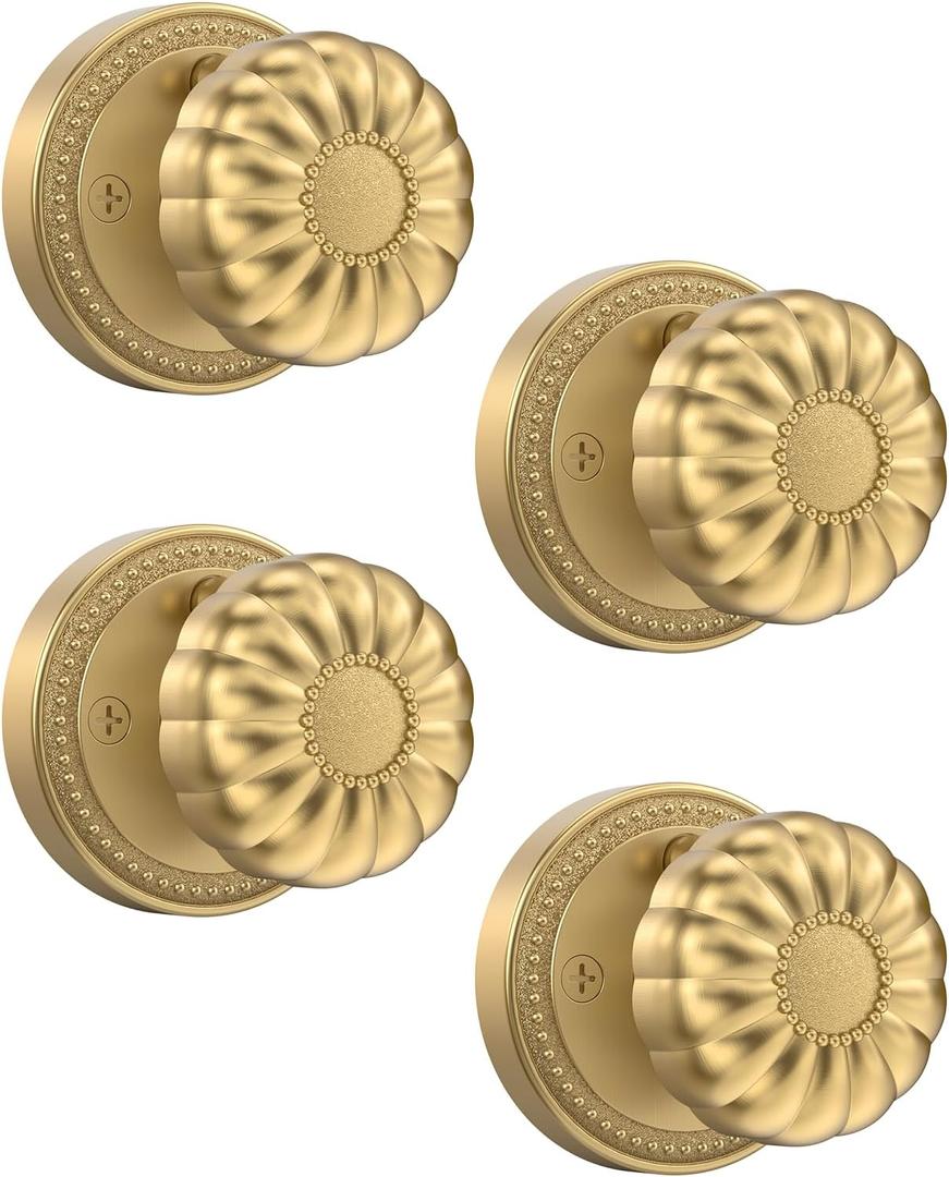 Asidrama 4 Pack Champagne Bronze Privacy Door Knobs with Lock, Door Handles with Champagne Bronze Door Knobs Interior for Bedroom or Bathroom, Heavy Duty Door Lever for Left Right Sided Doors