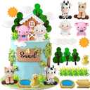 DRWATE Farm Animal Cake Topper Cow Cake Decorations with Cow Pig Horse Sheep Chicken for Baby Shower Farm Birthday Party Supplies (Clay)