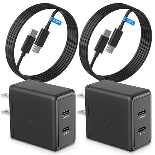 2 Pack 25W Super Fast Charger for Samsung Galaxy A17 A16 A15 A14 5G A56 A55 A54 A53 A52 A36 A32 A31 A41 A51 A71 S26, Dual USB C Ports Travel Adapter+2 * 6.6FT Type C Cable Cord