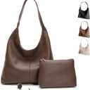 Cee & Dee Vegan Leather Hobo Bag, Slouchy Style with Shoulder Strap, Zippered Compartments, Table Purse Holder, Cosmetics Bag (Espresso Mocha)