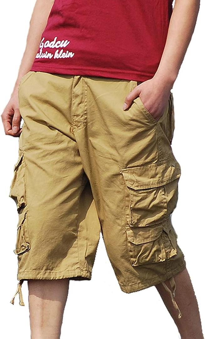 Summer Shorts Men Stylish Casual Elastic Waist Cargo Short Multi Pockets Summer Work Utility Shorts 9" Inseam, Size 40
