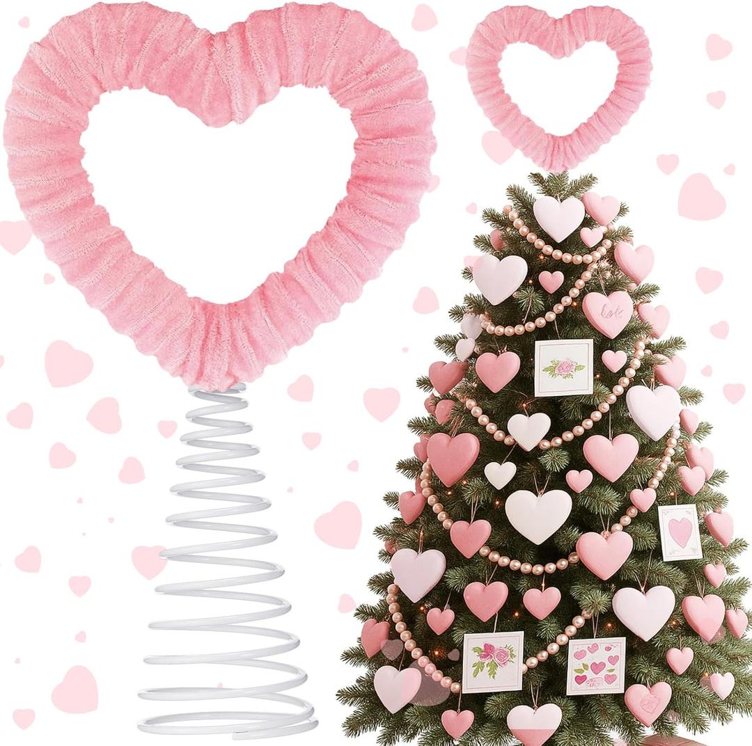 Gejoy 13 Inch Large Christmas Valentine Tree Topper Velvet Pink Heart Tree Topper Ornament for Gnome Valentines Trees Heart Decoration for Wedding Holiday Party Ornament Home Front Door Decor