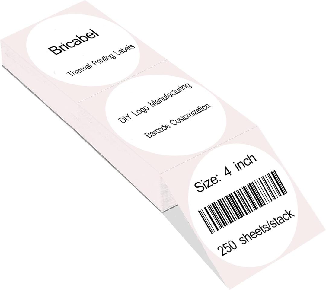4 Inch White Circle Thermal Sticker Labels, Self-Adhesive Round Stacks Thermal Printing Labels for Business, 250 Sheets/Stack .Can be Used for DIY Logos, Price Tags.(250PCS)