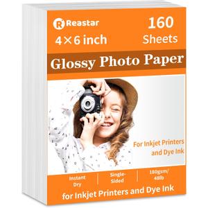 4x6 Glossy Photo Paper, 160 Sheets Picture Paper for Inkjet Printer, 180gsm/48lb (46 inches)