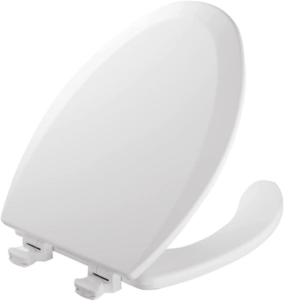 Mayfair 18440EC Open Front Toilet Seat and Lid, Easy Clean Hinges and Durable Wood Seat, Made in USA, Elongated, White