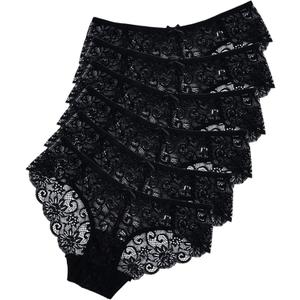 Sunm Boutique 6 Pack Women's Invisible Seamless Bikini Lace Underwear Half Back Coverage Panties (Medium, Black)