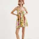 Women Floral Mini Dress Y2K Coquette Summer Smocked Chest Ruffle Spaghetti Strap Babydoll Short Dress Cottagecore Clothes (L)