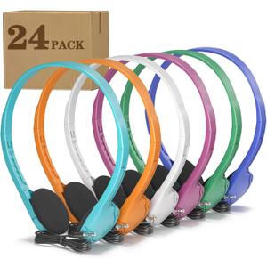 Keewonda Classroom Headphones in Bulk 24 Pack, Wholesale Disposable Headphones Mixed Color for Kids Children School