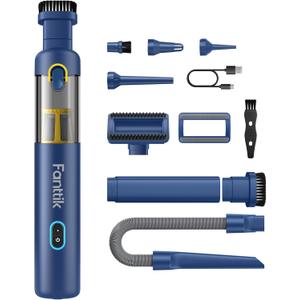 Fanttik Slim V8 Apex Car Vacuum, 4-in-1 Portable Mini Cordless Vacuum with 19000pa Suction Power, Type-C Charge, 2 Suction Modes, Handheld Vacuum for Car, Office Desk, Keyboards (Blue)