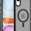 2 x Strong Magnetic for iPhone XR Phone Case [Compatible with MagSafe] [with 2X Screen Protectors] Military-Grade Protection, Slim Translucent Matte Bumper Cover for iPhone XR 6.1", Dark Black