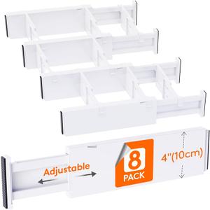 Lifewit 8 Pack Drawer Dividers 4" High, 13.5"-22" Adjustable Drawer Organizer with 16 Inserts for Clothes/Makeup, Plastic Expandable Separators in Dresser/Bedroom/Bathroom/Kitchen/Office