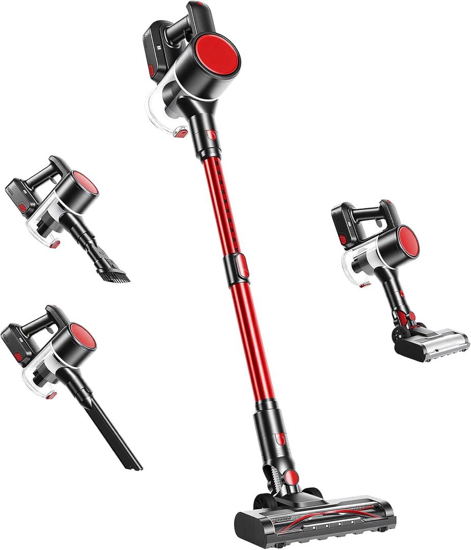 OLIXIS Cordless Vacuum Cleaner with Flexible Steering & Extendable Pole,3 Brush Heads, Lightweight Wireless Rechargeable Upright Vacuum with LED Light & Wall Mount for Hardwood Floors & Carpet
