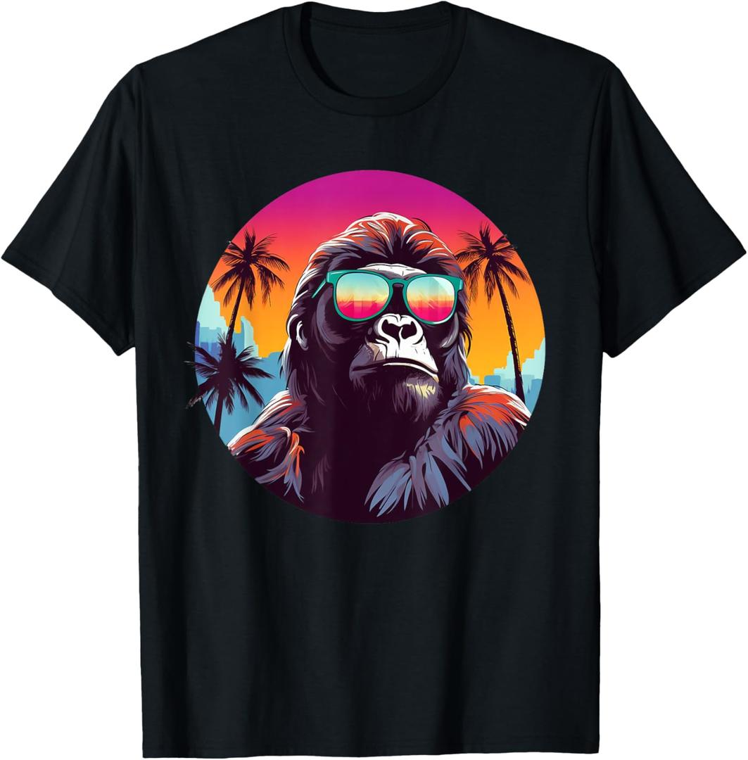 Aesthetic Gorilla I Retro Gorilla T-Shirt (Small, Black)