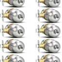 Plustool 10 Pack Brushed Nickel Door Knobs,Privacy Door Knob with Lock, Interior Doorknobs Silver, Keyless Door Locks Set for Bedrooms Bathrooms, Reversible for Left/Right Door Handle