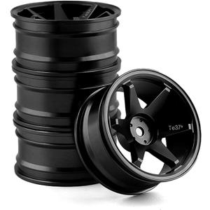 1/10 RC On Road Wheels Rims 12mm Hex Alloy Aluminum Drift Hubs for 1:10 Scale Rally Racing Car Tires Tamiya TT01 TT02 XV01 TA06 A959 PTG2 HPI KYOSHO HSP PTG2 Touring Street Tyres 4PCS (Black)