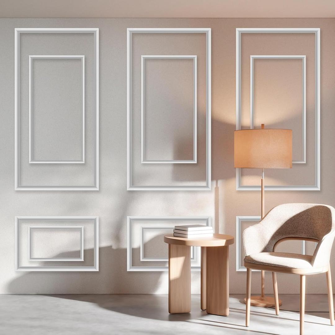 3 Set Peel and Stick Wall Molding Kit, Inner and Outer Layers Style Premade Wainscoting Panels for Interior Wall Moulding Decor, Ready to Assemble Wainscoting Accent Panel (31x 54 Inch)