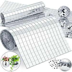 10x10mm Self Adhesive Tiles, 1350pcs Mirror Mosaic Tiles, Square Disco Mirror Tile, Disco 4D Ball Stickers for DIY Craft Party Decoration
