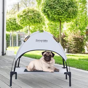 M Outdoor Elevated Dog Cot with Canopy & Side Shade for Camping Small Medium Dogs (Carry Bag), Portable Cooling Raised Dog Bed with and Side for Beach (M (30"x24"x28"), Grey)