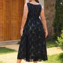 RWJ Women's Plus Size Wedding Guest Dress 2026 Floral Lace Wrap V Neck Sleeveless Formal Cocktail Party Maxi Dresses (Blue, XL)