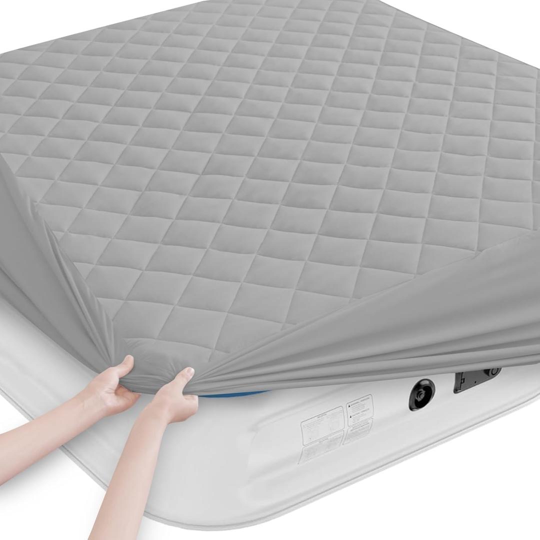King Mattress Pad, Soft Quilted Air Mattress Topper King with Extra Deep Pocket, Breathable and Noiseless Air Mattress Cover King Size Mattress Pad Fits Up to 23 Inch, Grey (Gray)