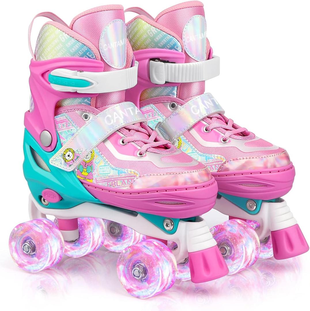 Roller Skates for Kids Girls Boys 4 Size Adjustable Kids Roller Skates with Wheels Light up for Children, Teens, Beginner & Advance, Indoor Outdoor (Small (10C-13C US)/AGE 4-7 Yrs)