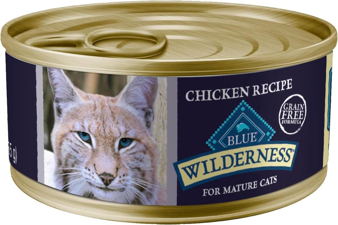 Blue Buffalo Wilderness High-Protein Grain-Free Wet Food for Adult Cats 7+, Chicken Recipe, 5.5-oz., 24-Count (11 Ounce), Best By: 06/09/2028