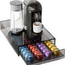Acrylic Coffee Pod Organizer for Nespresso Vertuo Pod Holder 40 Pods Clear Vertuo Pod Storage Drawer (1 Tier) (Transparent Black)
