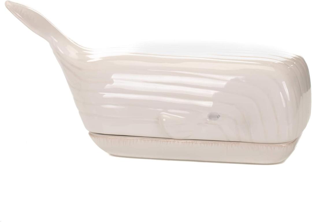 Nautical Whale Glossy White 9 x 4 Ceramic Butter Dish With Lid