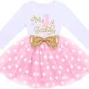 Baby Girl 1st 2nd 3rd Birthday Outfit Mouse Dress Polka Dots Tutu Skirt Cake Smash Long Sleeve Clothes for Photo Shoot, Size 