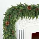 Realistic Christmas Garland for Mantle 6FT Real Touch Thick/ Lush Artificial Cedar Garlands with Pine Cones/ Red Berries Christmas Decorations Indoor Garland for Stairs Railing Outdoor Holiday Decor
