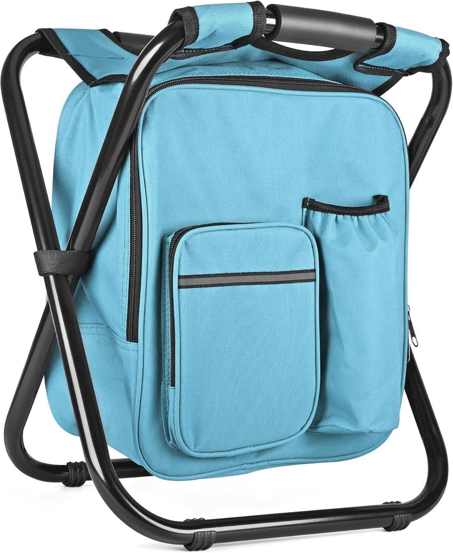 Kikerike Backpack Stool Cooler Chair Heavy Duty 300 LBS Max Load Portable Lightweight Folding Fishing Cooler for Camping Hunting Fishing - Sky Blue