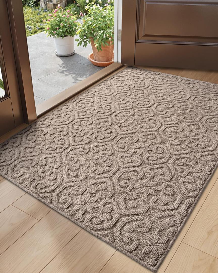 DEXI Front Door Mat Indoor Entrance, 32x48 Non Slip Entryway Doormat Dirt Trapper, Absorbent Entry Mats for Inside House, Patio, Porch, Light Beige