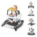 Baby Walker, 5-in-1 Baby Walkers for Boys and Girls 6-12 Months with Bouncer, Removable Footrest, Feeding Tray & Music, Foldable & Adjustable Activity Walker for 6-18 Months Toddler Infant,  c-grey