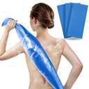 ARCH&M Exfoliating Shower Towel 35-Inch Japanese-Style Back Scrubber for Shower, Textured Poly Nylon Body Exfoliating Washcloth for Back Acne, KP & Ingrown Hairs, Quick-Dry, 3 Pack (Navy-Blue x 3)