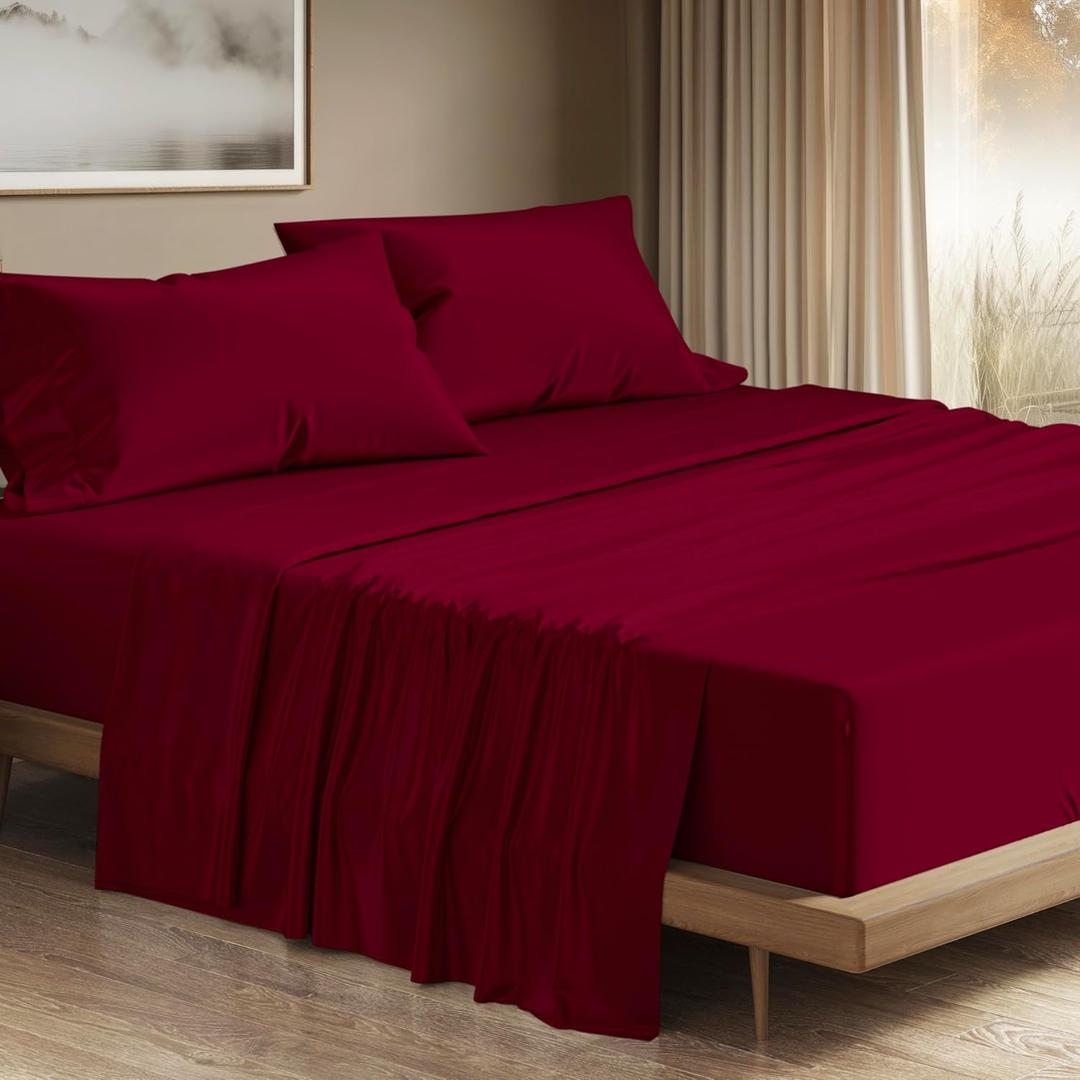 THREAD SPREAD 100% Egyptian Cotton Sheets California King Size - 1200 Thread Count 4 PC Cal King, Cooling Sateen, High Thread Count - Burgundy