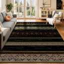 BESTSWEETIE 5x7 Area Rugs for Living Room Washable Moroccan Farmhouse Neutral Geometric Low Pile Non-Slip Soft Print Pattern Rug for Bedroom Kitchen Dining Room Entryway Black/Red/Brown/Cream/Yellow