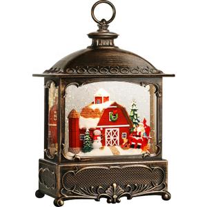 Priddop Christmas Snow Globe Lantern Christmas Decorations Gifts Barn Snowman Santa Claus Cardinal Winter Farm Scene Musical Glitter Snowfall USB/Battery Timer 12 inch