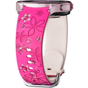 Flower Engraved Band for Samsung Galaxy Watch 7/6/5/4/FE 40mm 44mm/Galaxy Watch 6/4 classic Bands 47mm 43mm 46mm 42mm/Watch 5 pro 45mm Women,No Gap Silicone Cute Floral Strap Wristband Two-Tone Correa (06-hot pink starlight)