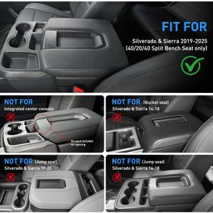 Center Console Cover For 2019-2023 Chevy Silverado, GMC Sierra 1500 2500 3500 Models Accessories Armrest Lid, 40/20/40 Jump Seat, Vinyl Leather Middle Console Protective Cover Lid, Anti-Scratch
